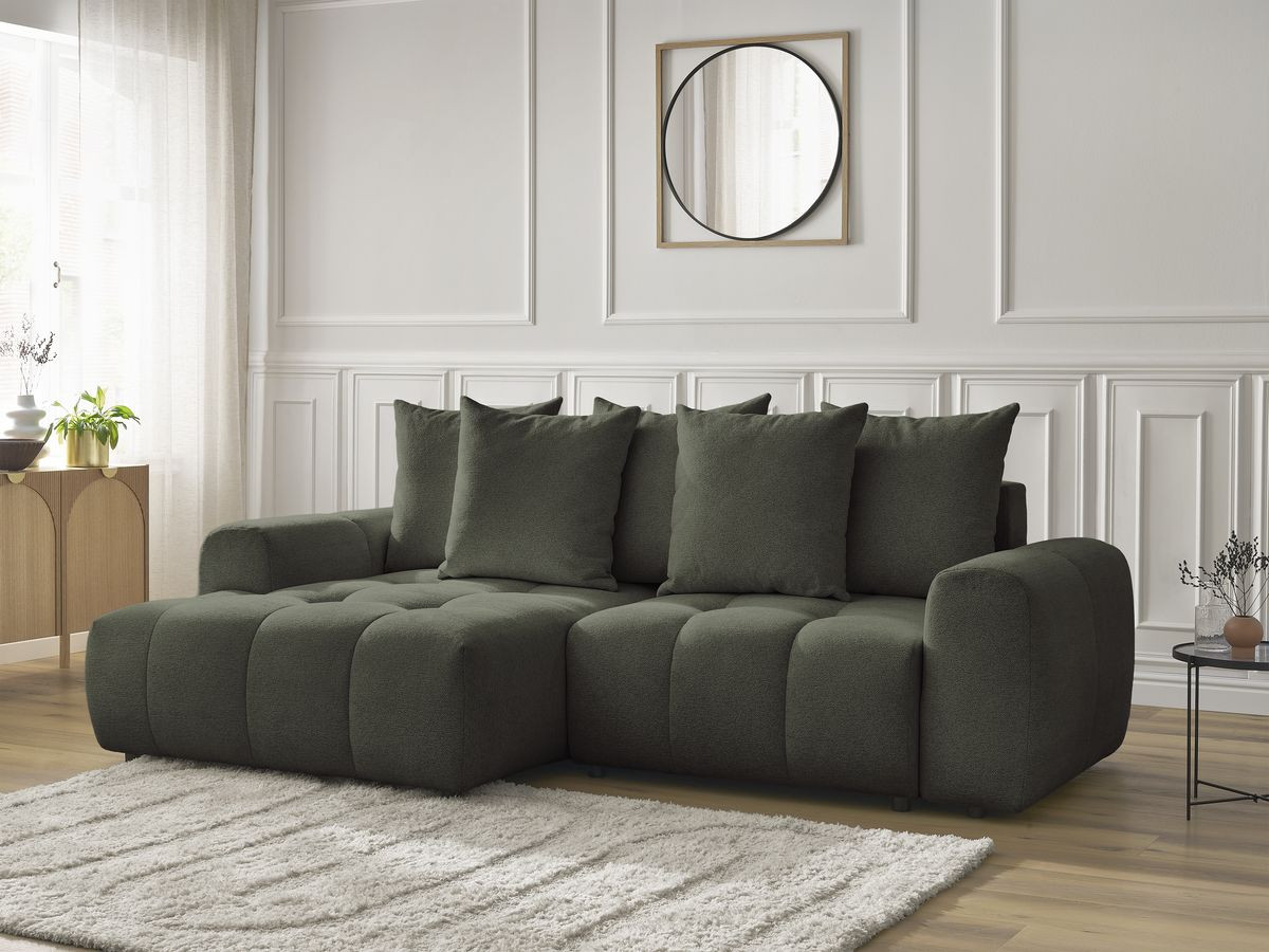 Bobochic Roxelane Ecksofa mit Schlaffunktion und Bettkasten 258 × 150 cm Melange-Stoff Grün Ecke links