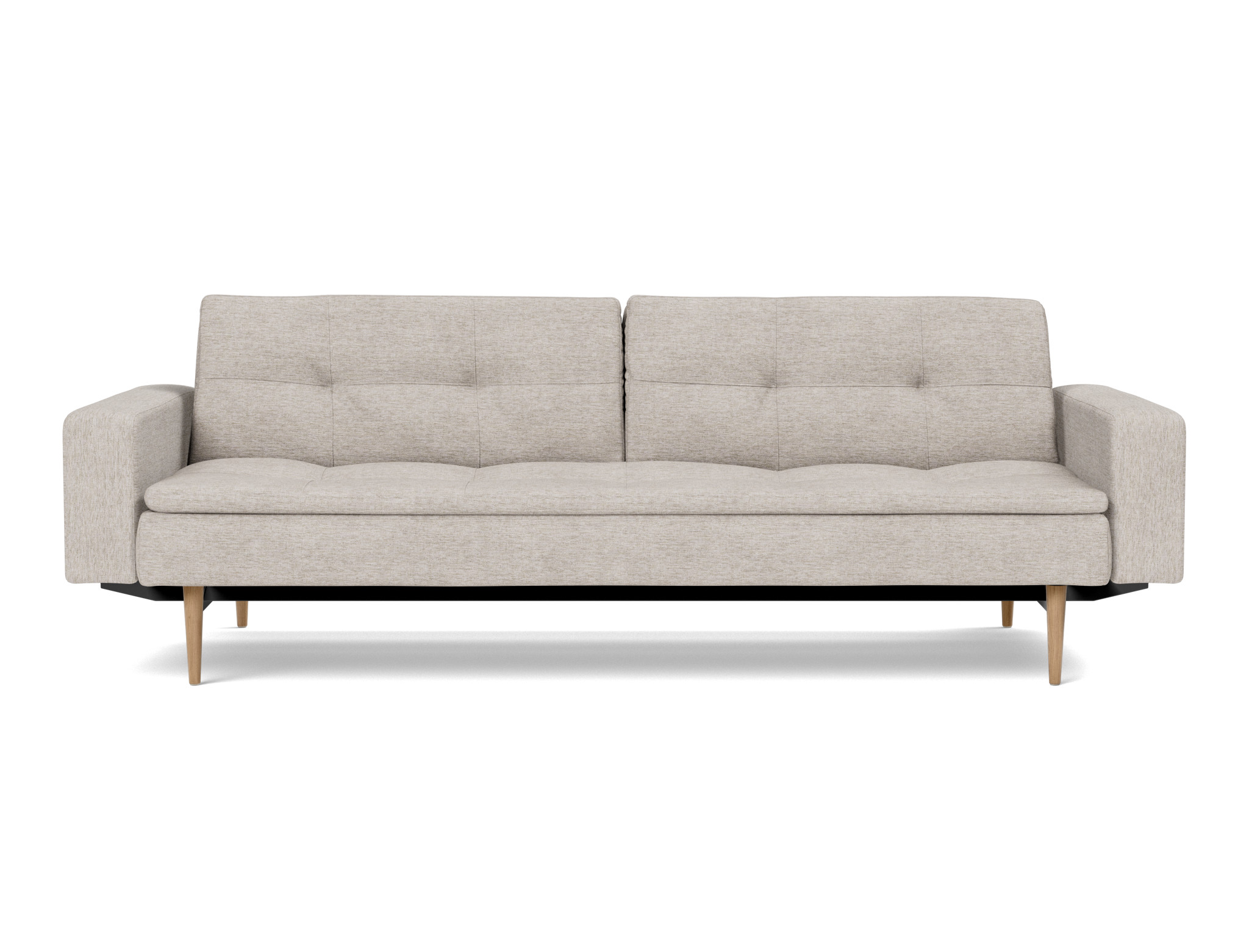 Schlafsofa Dublexo mit Armlehnen Chenille Yuveno 471-Sand Beine Styletto Eiche hell