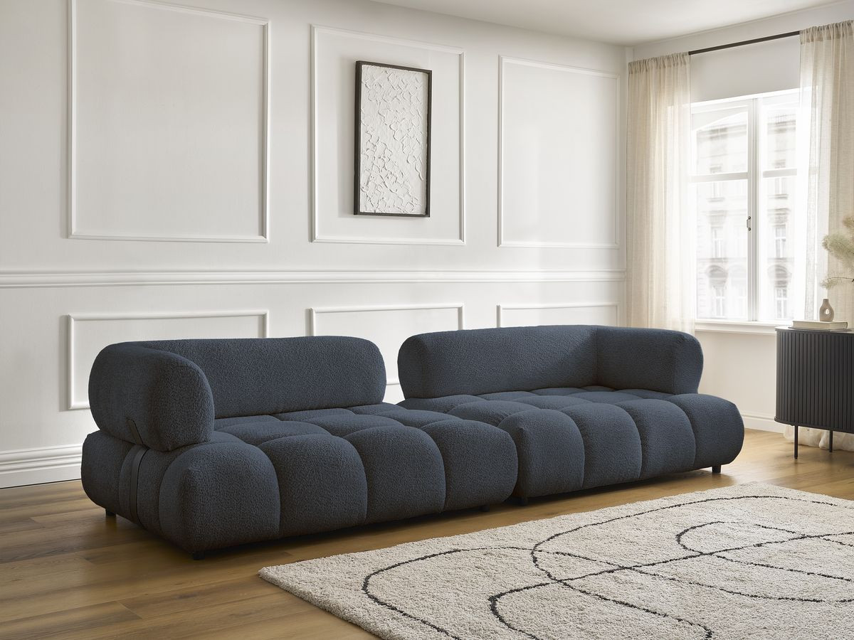 Bobochic Alya Sofa 4-Sitzer Bouclé-Stoff Dunkelblau