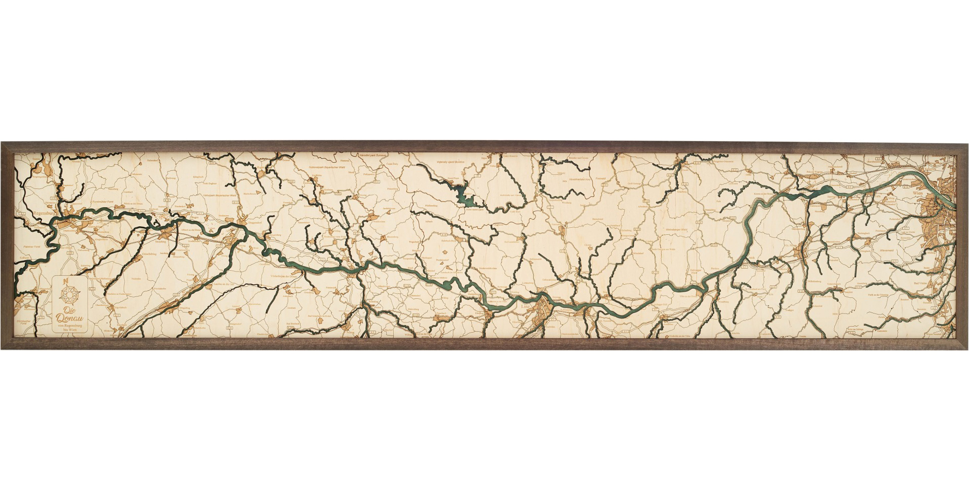 Cutting Brothers 3D Holz-Wandkarte Donau 152x30.5 cm