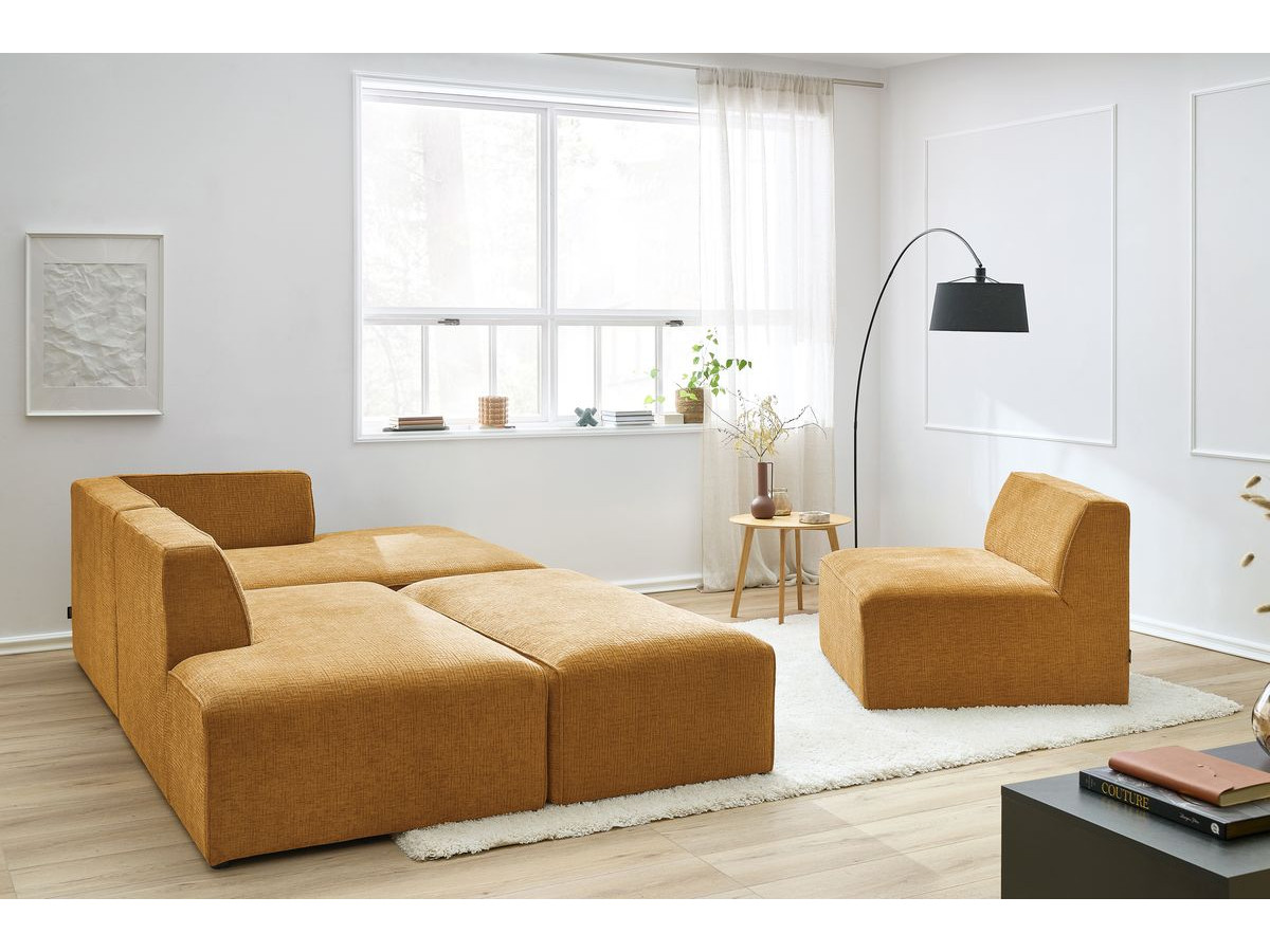 Bobochic Megeve Ecksofa mit Pouf Strukturstoff Gelb Ecke rechts