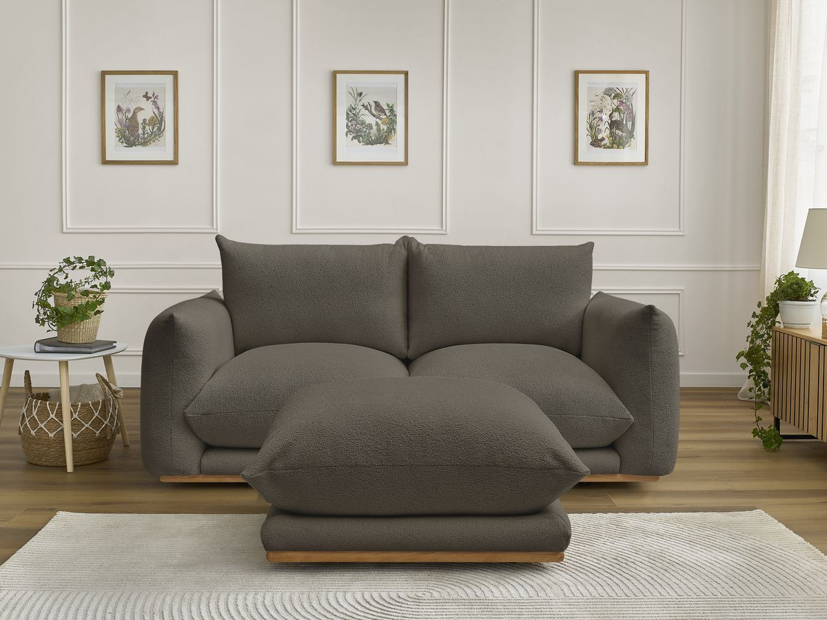 Bobochic Ernest Sofa 3-Sitzer mit Pouf 193 × 106 cm Bouclé-Stoff Braun