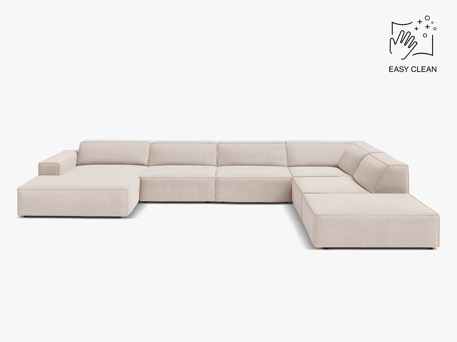 Micadoni Panorama-Ecksofa Jodie 7-Sitzer Samt Venus Helles Beige Rechts
