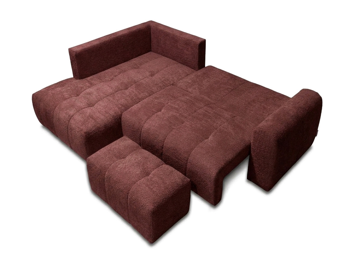 Bobochic Roxelane Ecksofa mit Schlaffunktion und Bettkasten und Pouf Bouclé-Stoff Rot Ecke links