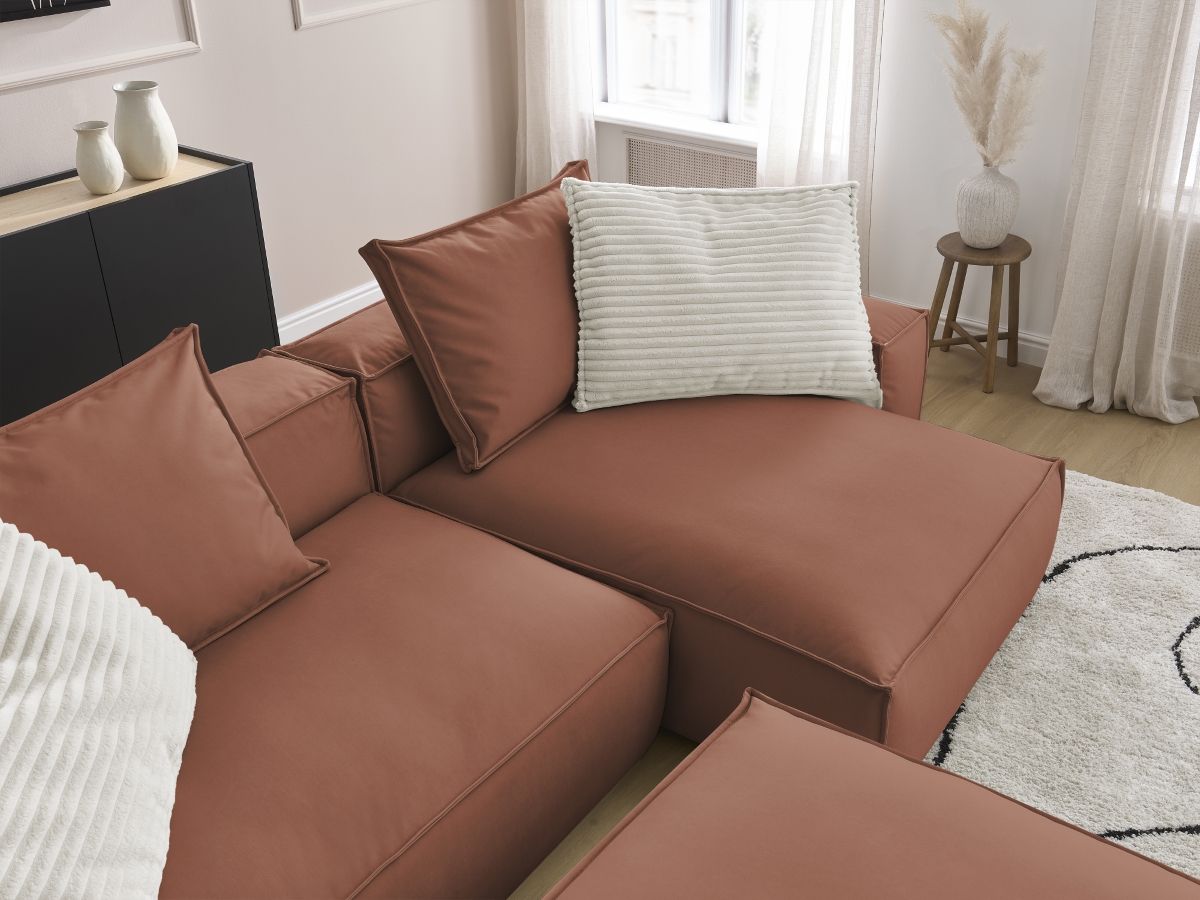 Bobochic Boheme Ecksofa mit Pouf Kunstleder Dunkelbraun