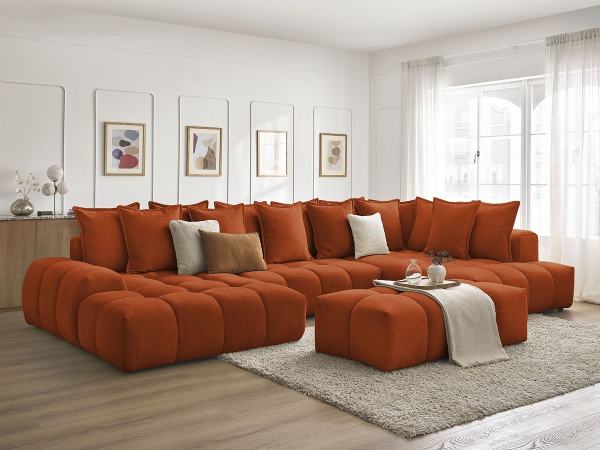 Bobochic Everest Wohnlandschaft mit Pouf, 14 Kissen Strukturstoff Orange Ecke links