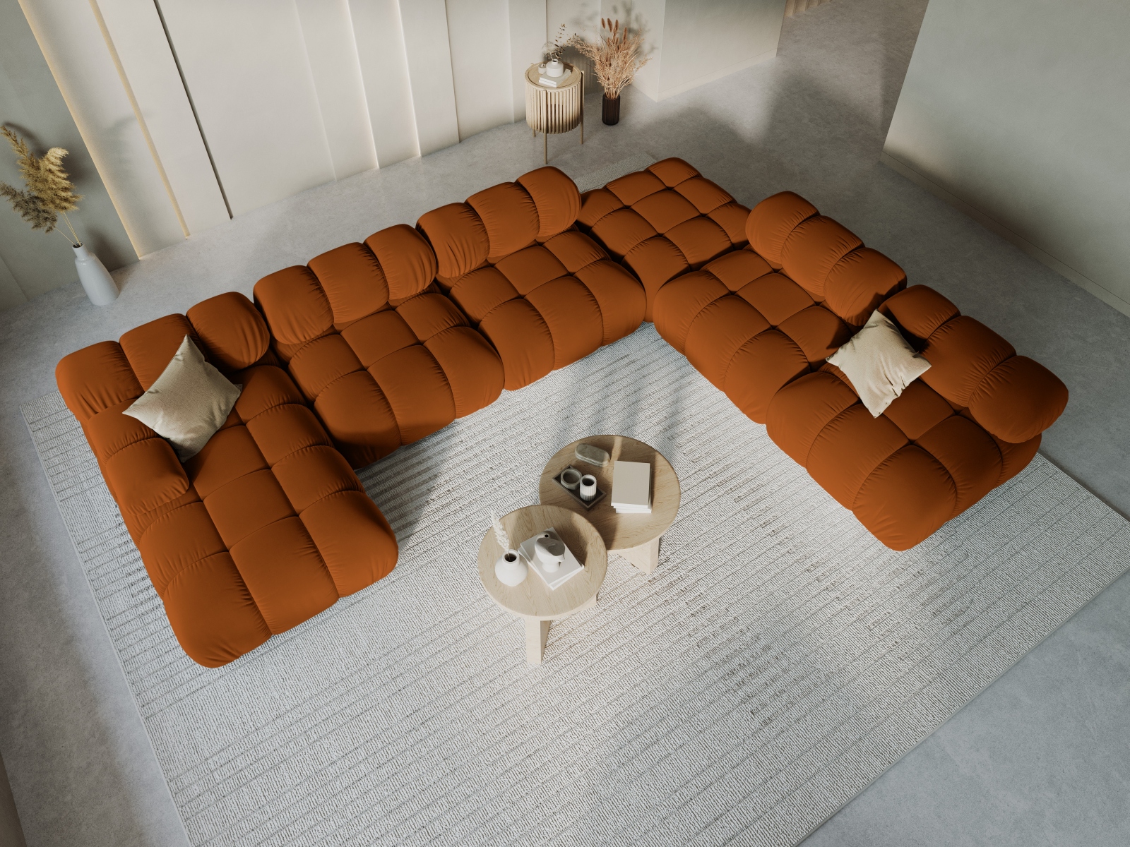 Micadoni Modulares Panorama Ecksofa Bellis 7-Sitzer Rechts Samt Bluvel Terrakotta