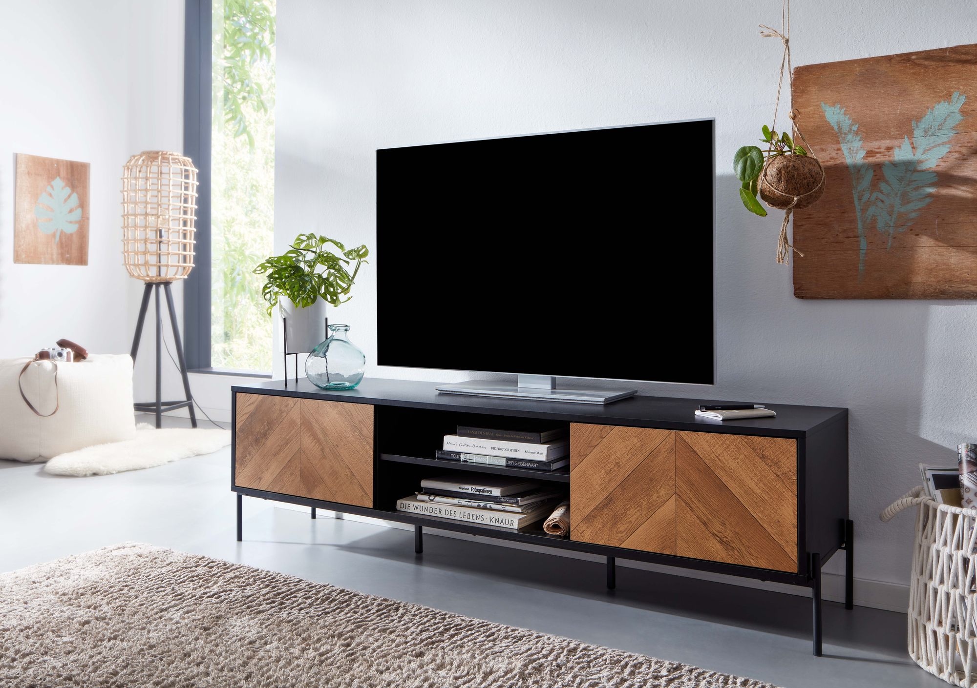 TV-Board Anholt Schwarz 163 × 40 × 45 cm