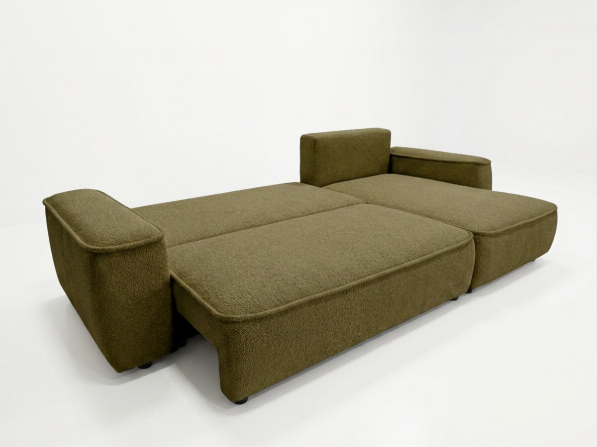 Bobochic Honore Ecksofa mit Schlaffunktion und Bettkasten Chenille Grün