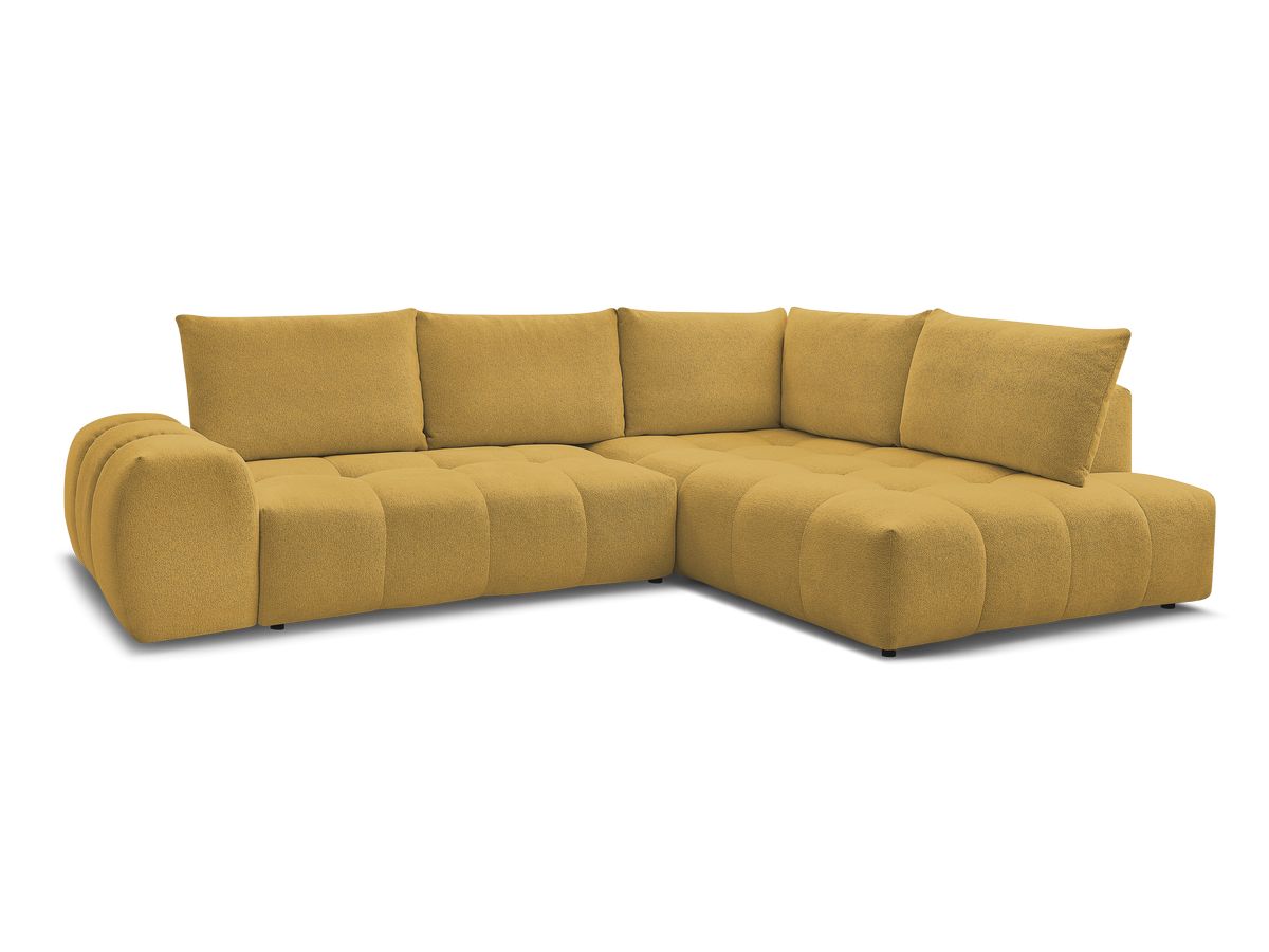 Bobochic Everest Ecksofa mit Schlaffunktion und Bettkasten 320 × 212 cm, 5 Kissen Melange-Stoff Gelb Ecke rechts