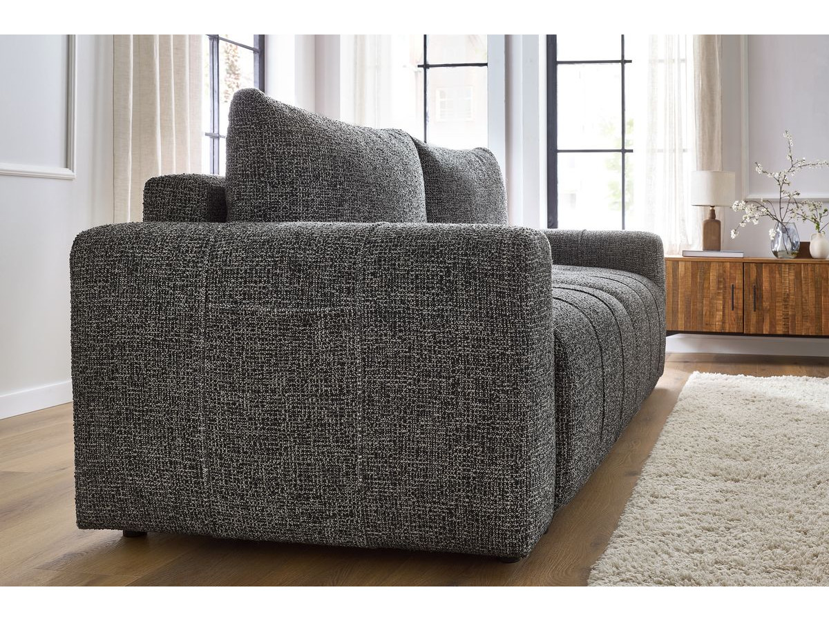 Bobochic Arsene Schlafsofa 3-Sitzer mit Bettkasten Melange-Stoff Dunkelgrau