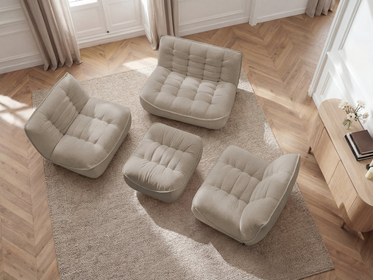 Bobochic Serena Sofa 4-Sitzer mit Pouf Melange-Stoff Taupe