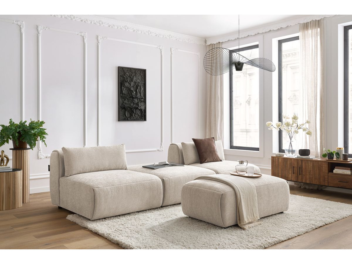 Bobochic Jeanne Sofa 4-Sitzer mit Pouf Strukturstoff Beige