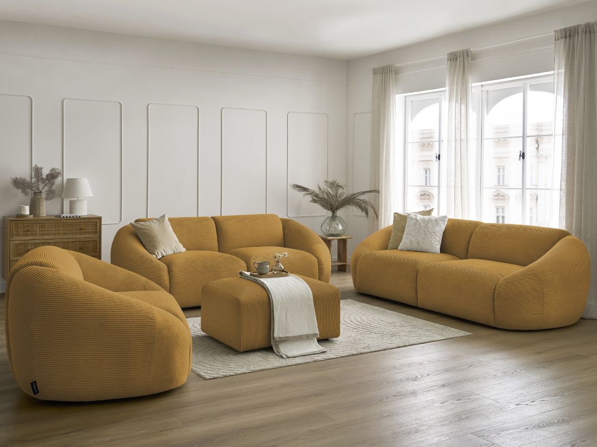 Bobochic Tina Sofa 7-Sitzer mit Pouf Cordsamt Gelb