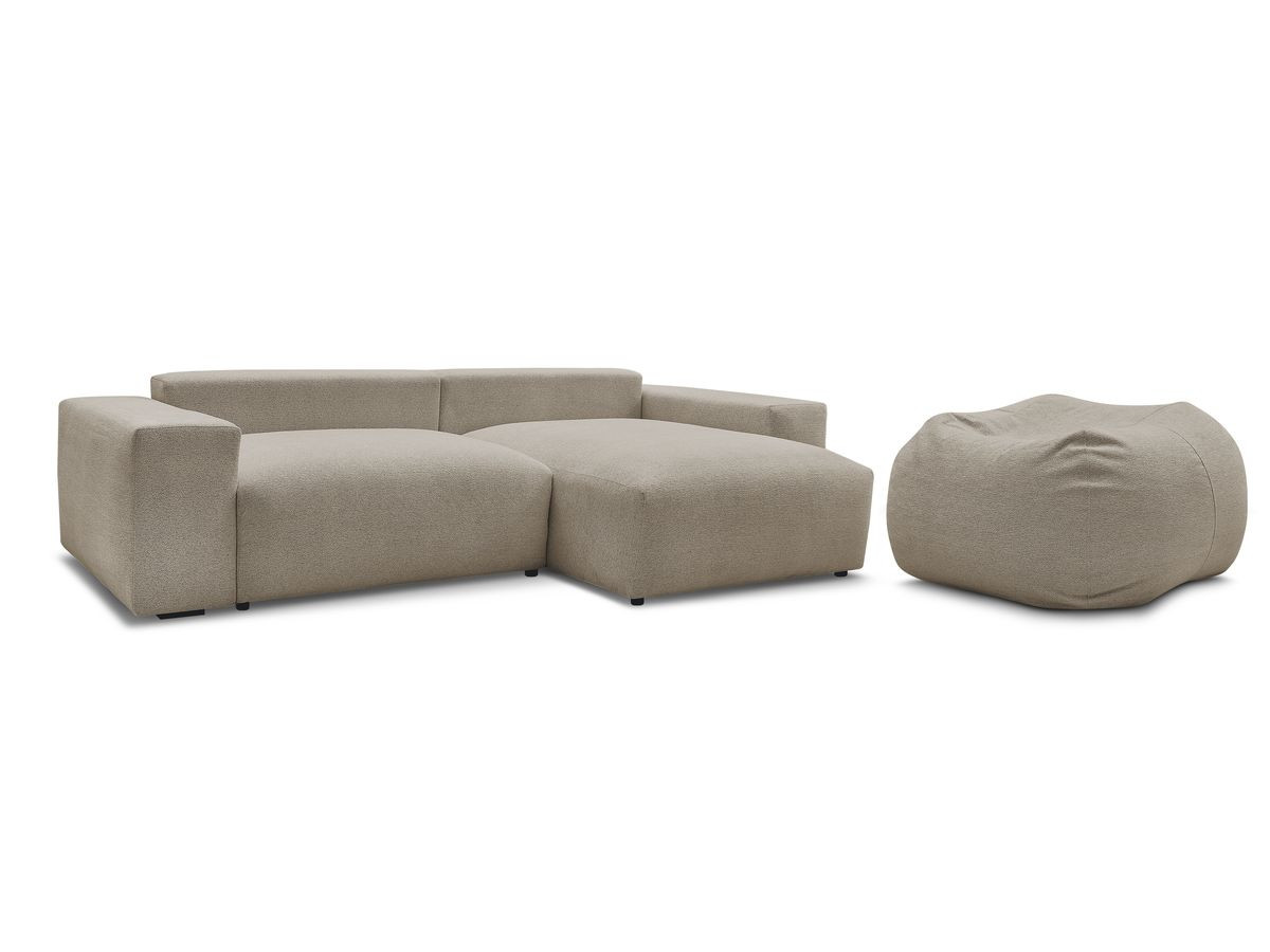 Bobochic Voltaire Ecksofa mit Schlaffunktion und Bettkasten und Pouf Melange-Stoff Taupe