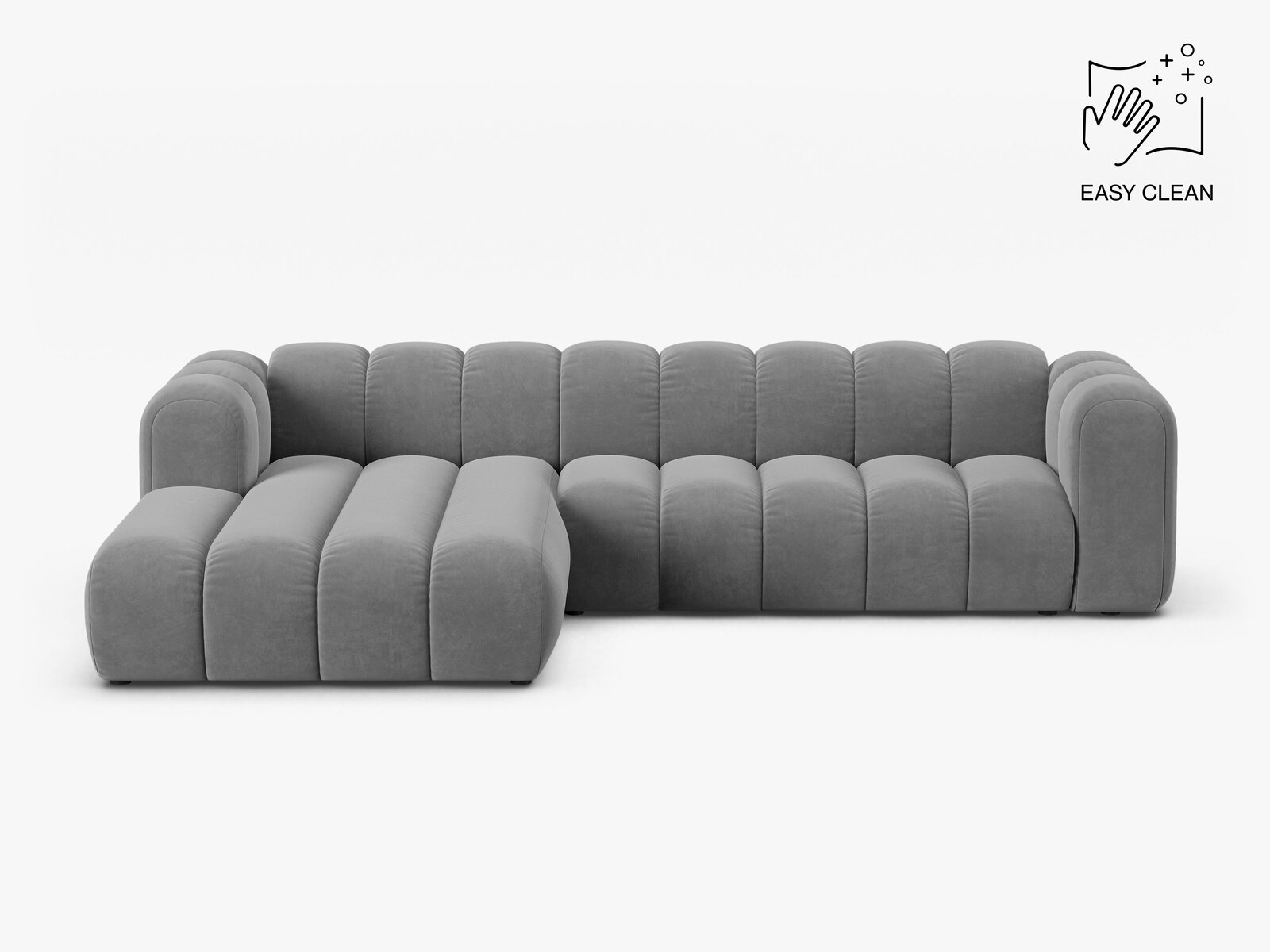 Micadoni Modulares Ecksofa Lupine 4-Sitzer Links Samt Venus Hellgrau