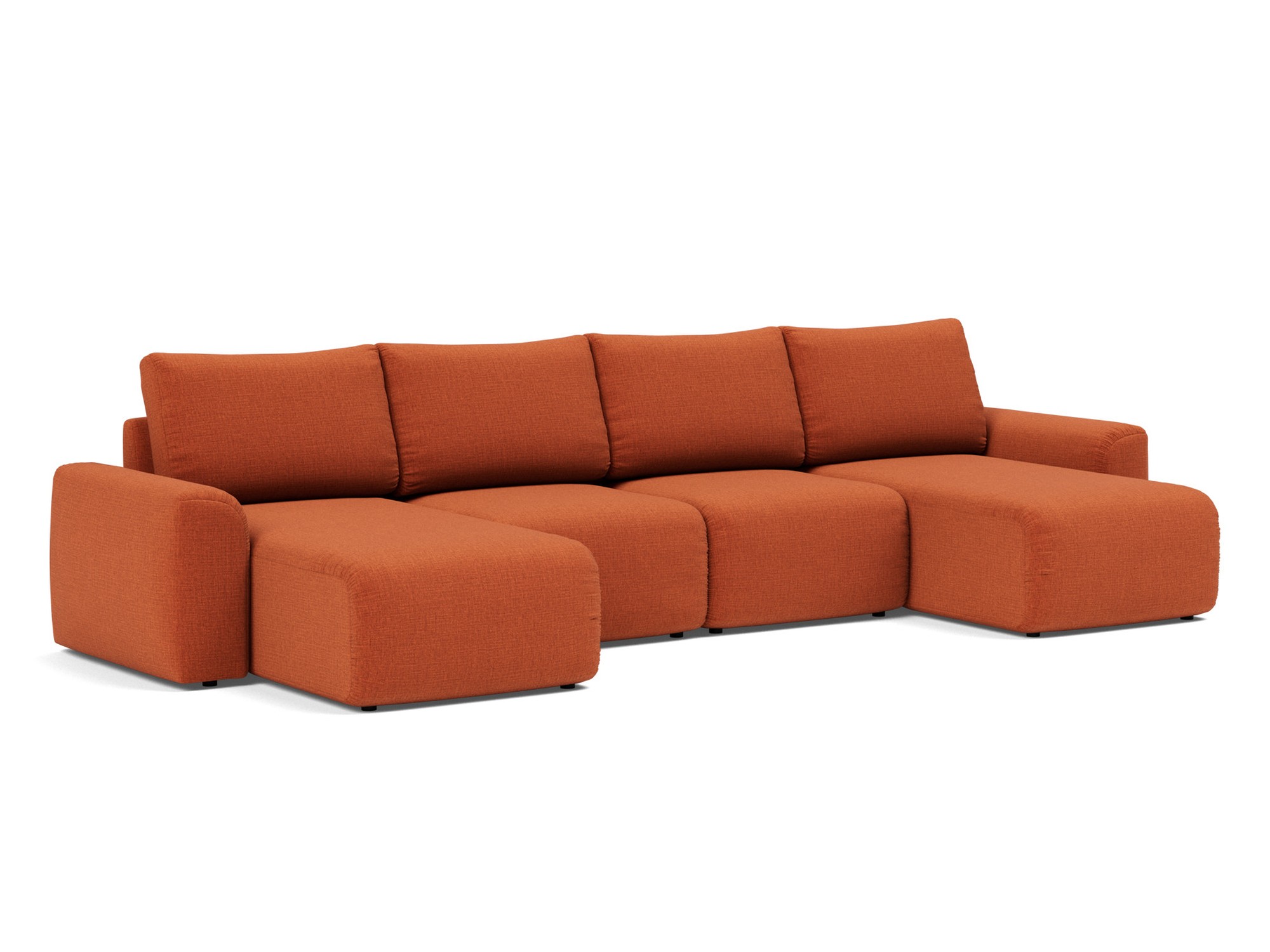 Schlafsofa Norum U-Form mit Chunky-Armlehnen Chenille Esina 412-Rust-Orange