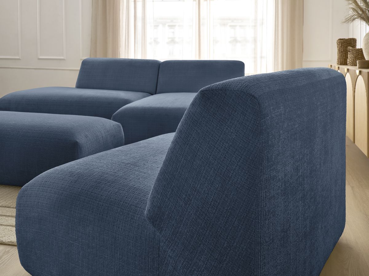 Bobochic Sirius Ecksofa mit Pouf 405 × 170 cm Strukturstoff Dunkelblau Ecke rechts
