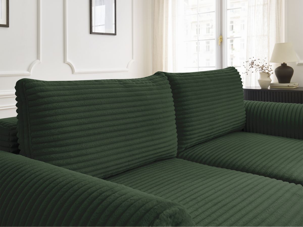 Bobochic Lucien Schlafsofa 3-Sitzer mit Bettkasten Breitcord weich Grün