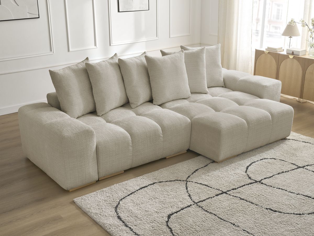 Bobochic Anakin Ecksofa, 6 Kissen Strukturstoff Beige