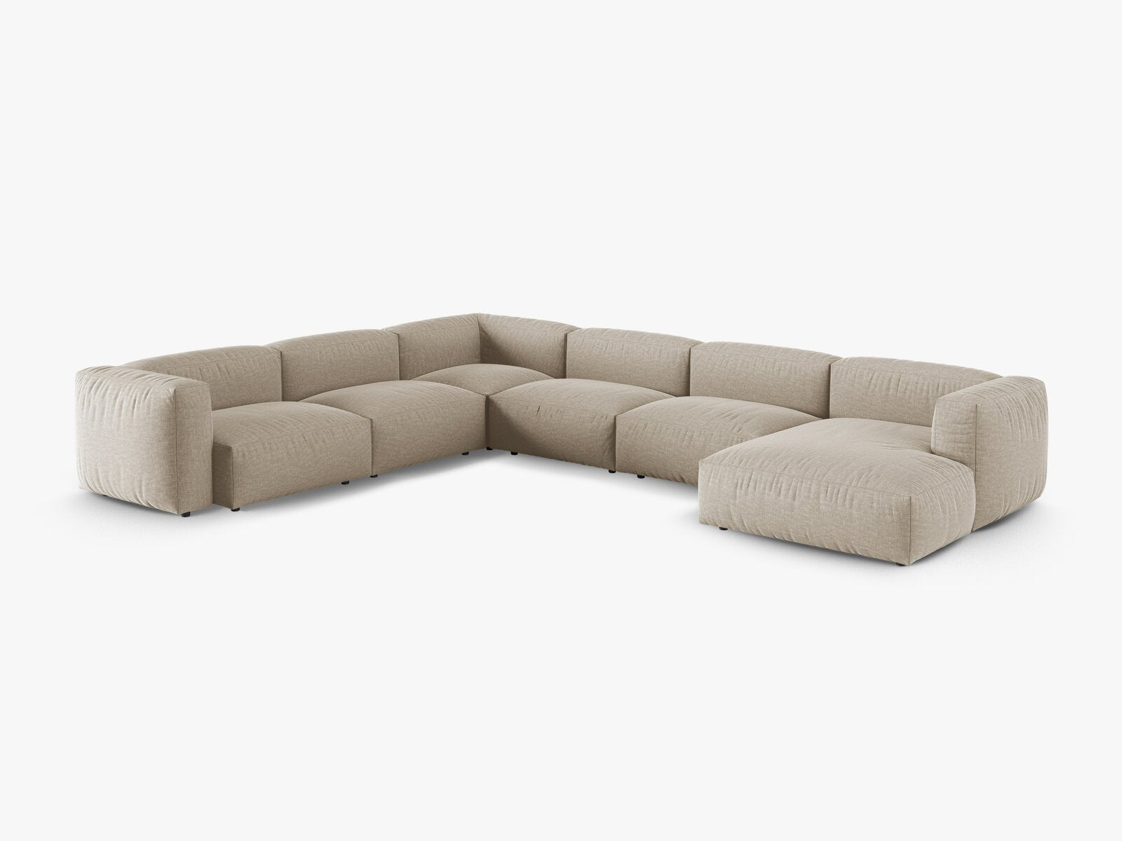 Micadoni modulares Ecksofa XL Martina 6-Sitzer 90cm Sitztiefe Links Strukturierter Stoff Boston Helles Beige