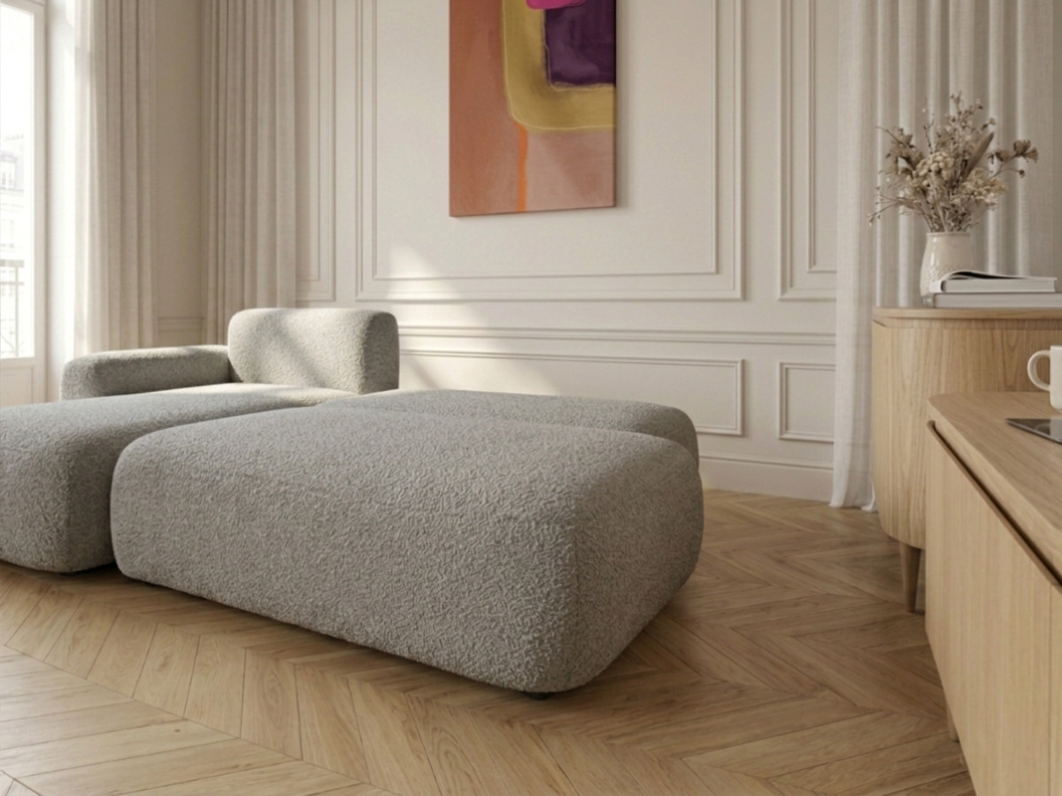 Bobochic Tango Ecksofa mit Schlaffunktion und Bettkasten Bouclé-Stoff Grau Ecke links