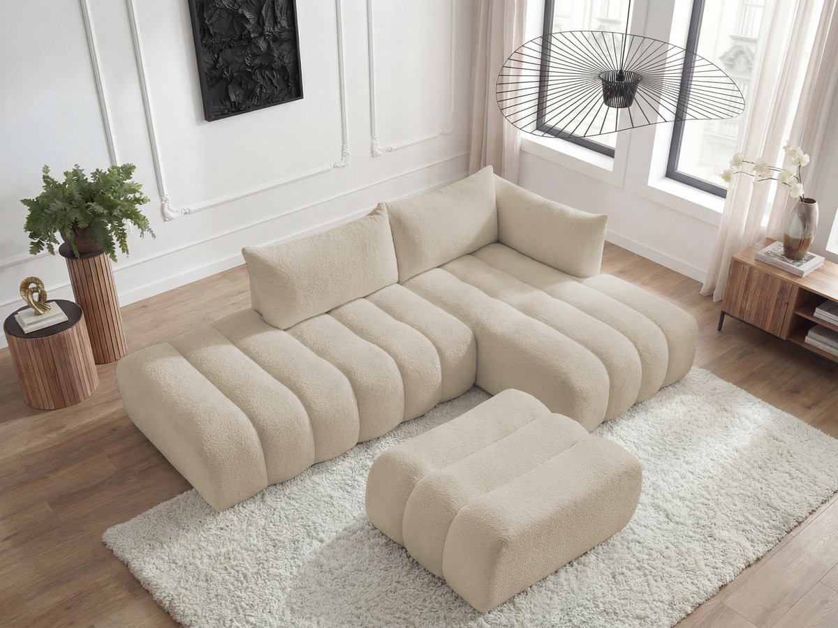 Bobochic Azra Ecksofa mit Pouf 319 × 178 cm Bouclé-Stoff Beige Ecke rechts