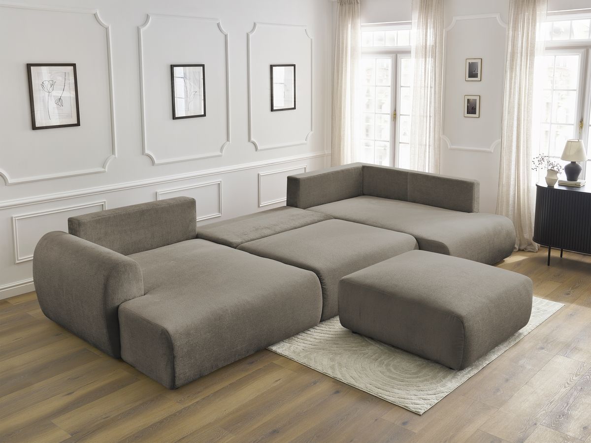 Bobochic Lucien Wohnlandschaft mit Pouf Stoff Taupe Ecke links