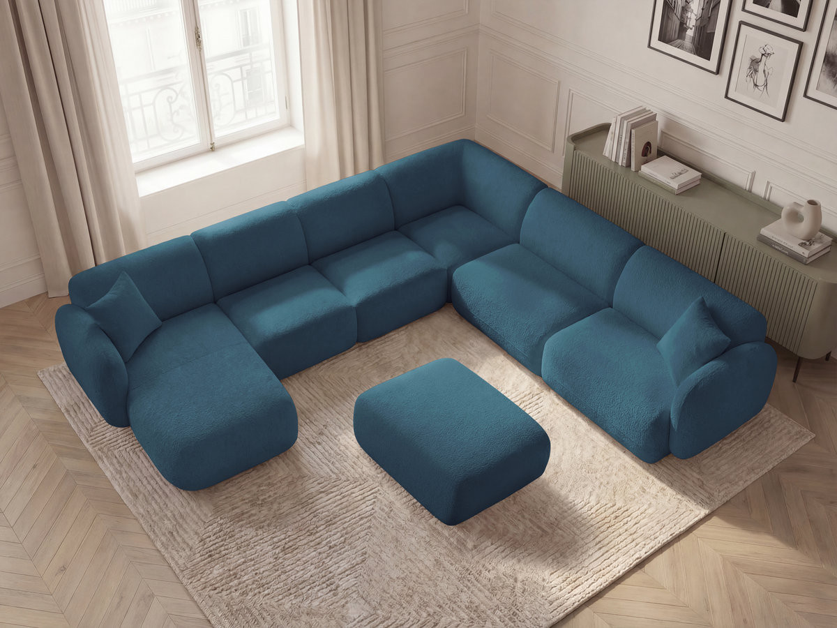 Bobochic Anda Wohnlandschaft mit Pouf 373 × 289 cm Chenille Hellblau Ecke rechts