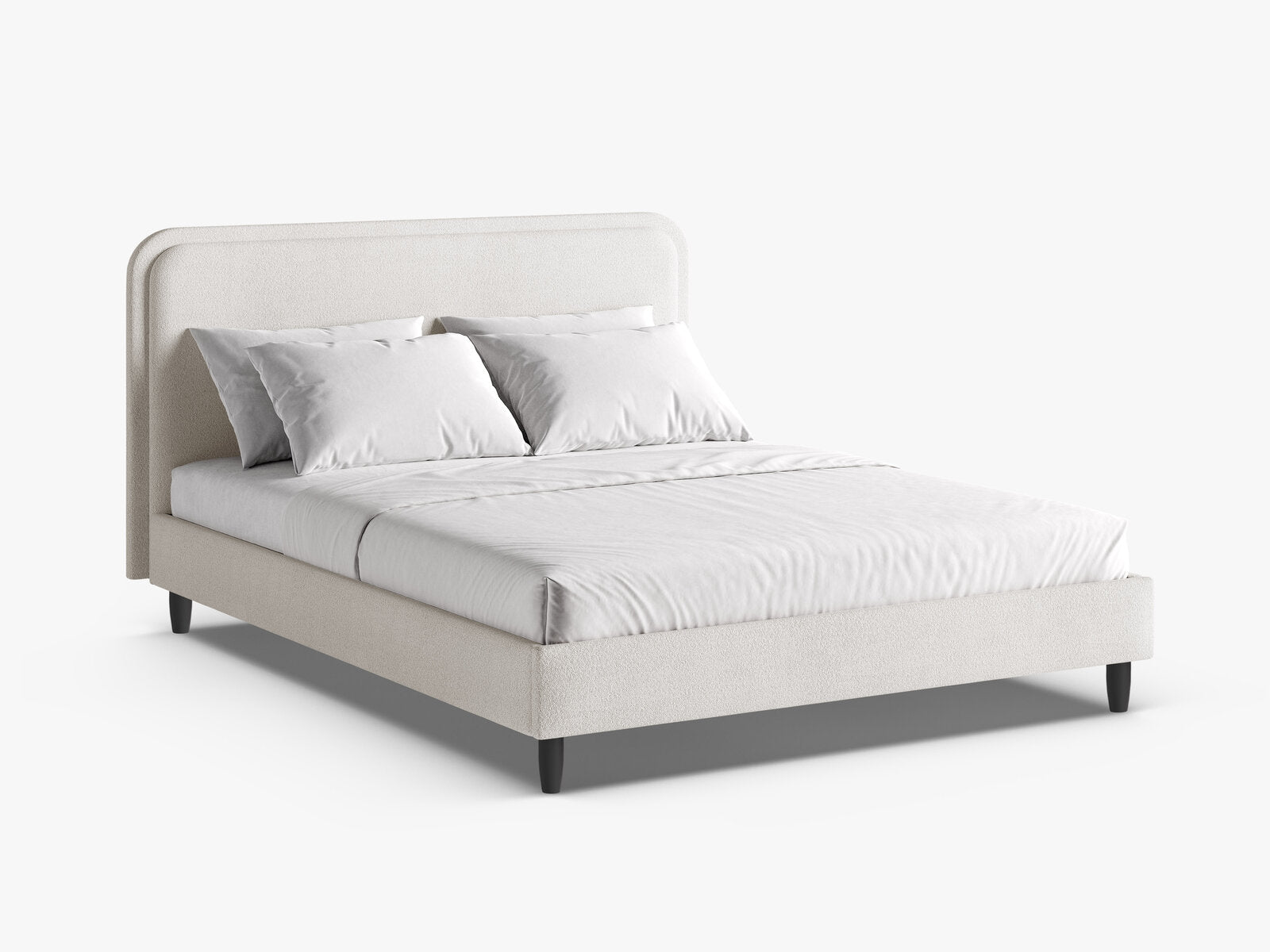 Micadoni Stauraumbett mit Kopfteil Aveline Boucle Baloo Weiß 140x200