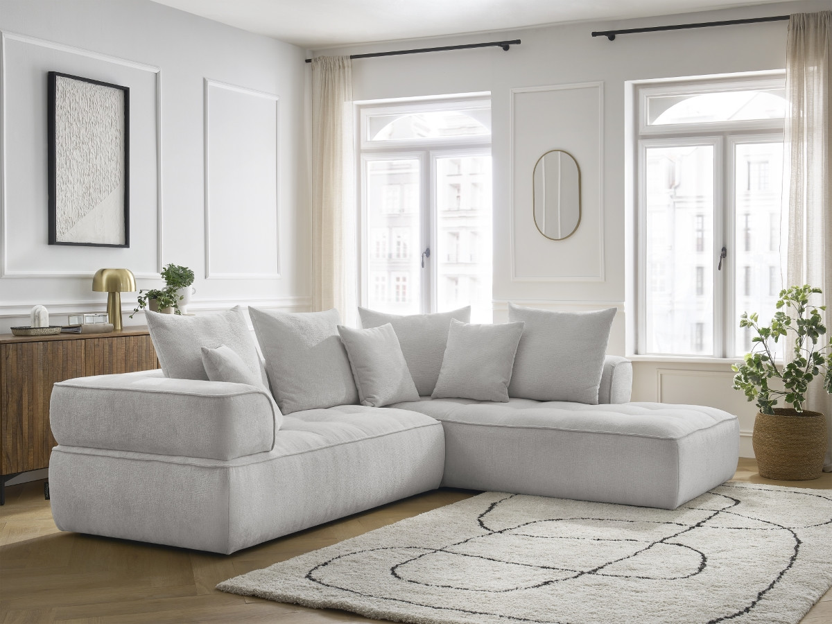 Bobochic Whesley Ecksofa Stoff Hellgrau Ecke rechts