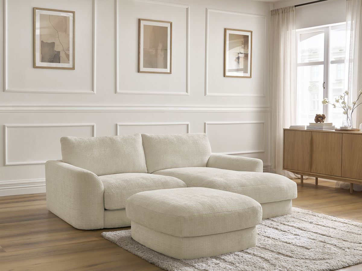 Bobochic Leonore Ecksofa mit Pouf Strukturstoff Beige Ecke rechts
