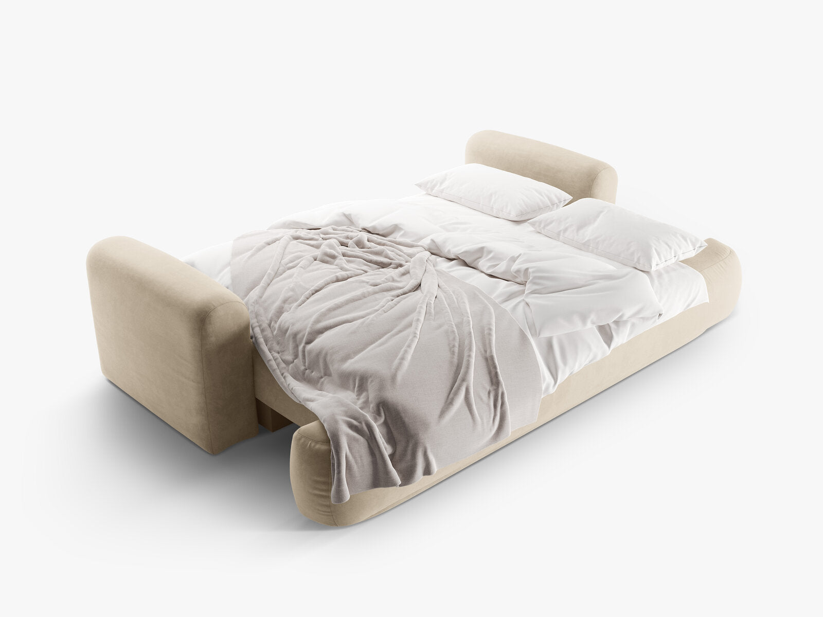 Micadoni Ella Schlafsofa 3-Sitzer mit Bettkasten Samt Vogue Helles Beige