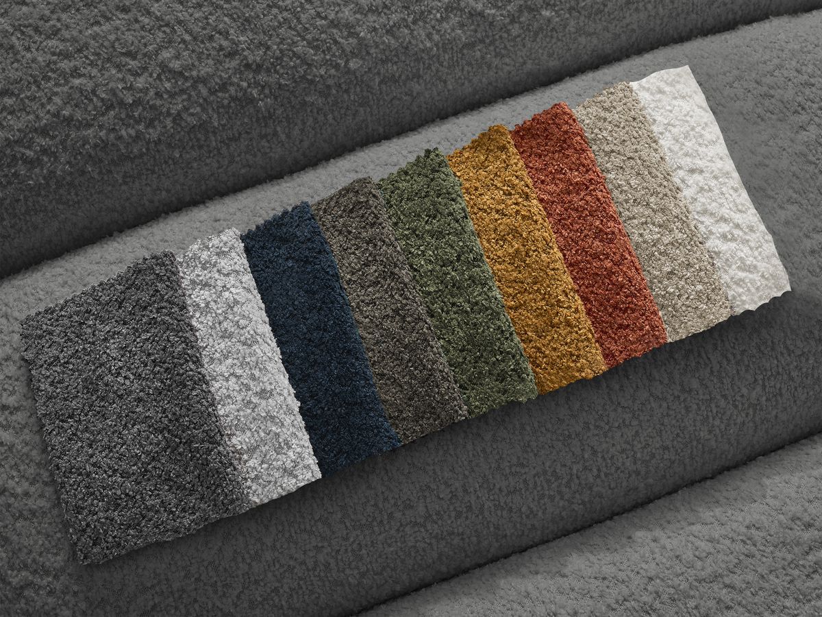 Bobochic Annecy Ecksofa mit Sofamodul und Pouf Bouclé-Stoff Dunkelgrau Ecke rechts