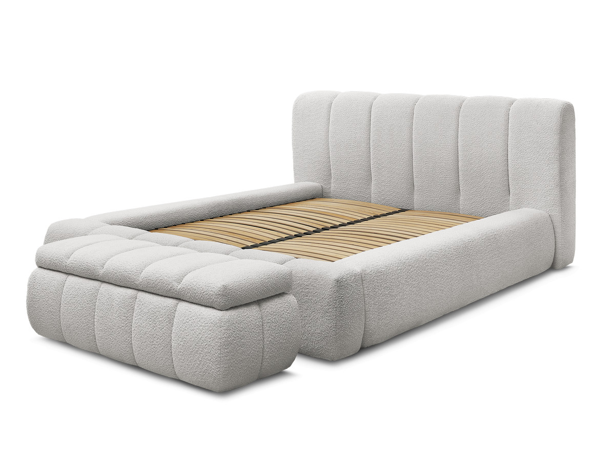 Bobochic Denali Polsterbett mit Bettkasten mit Bettbank Bouclé-Stoff Hellgrau, Liegefläche 160 × 200 cm