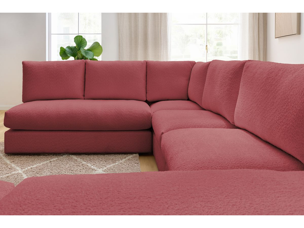 Bobochic Paris Ecksofa mit Pouf 369 × 262 cm Bouclé-Stoff Rot