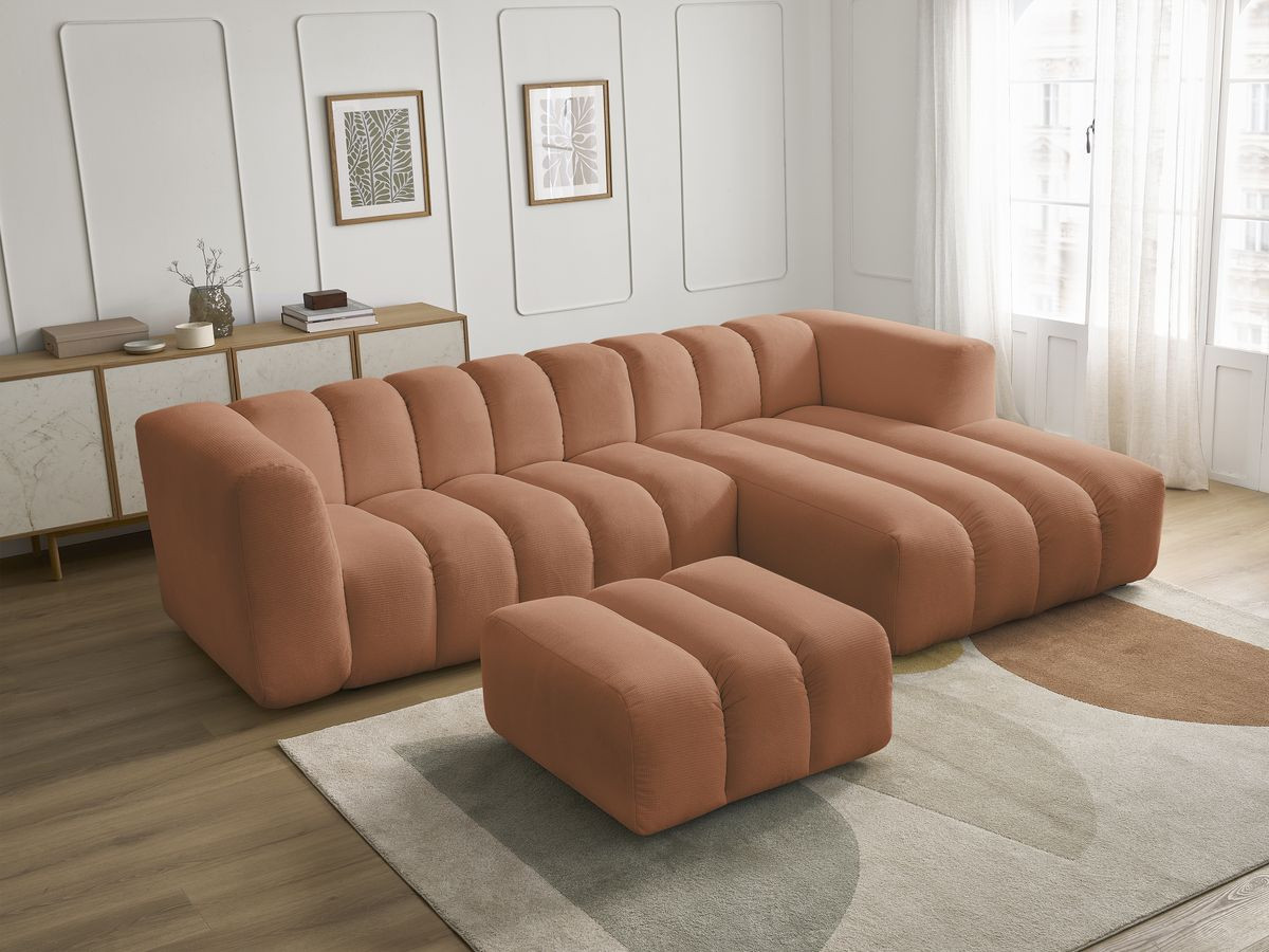 Bobochic Talia Ecksofa mit Pouf Melange-Stoff Orange Ecke rechts