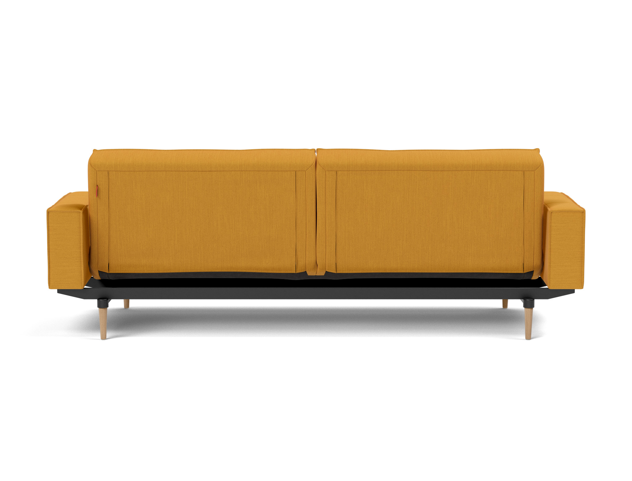Schlafsofa Splitback mit Armlehnen Flachgewebe Elegance 507-Burned-Curry Beine Styletto Eiche hell