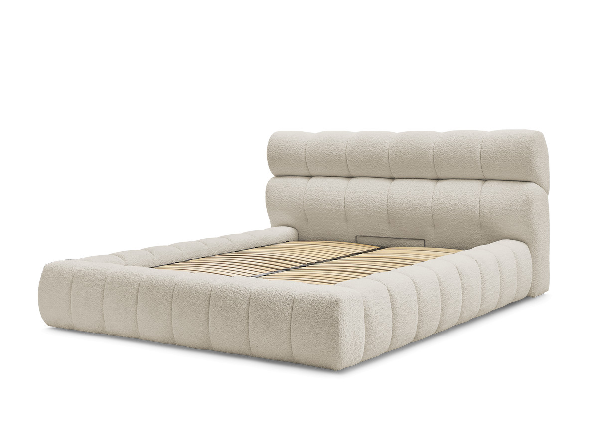 Bobochic Mont-blanc Polsterbett mit Bettkasten Bouclé-Stoff Beige, Liegefläche 140 × 190 cm