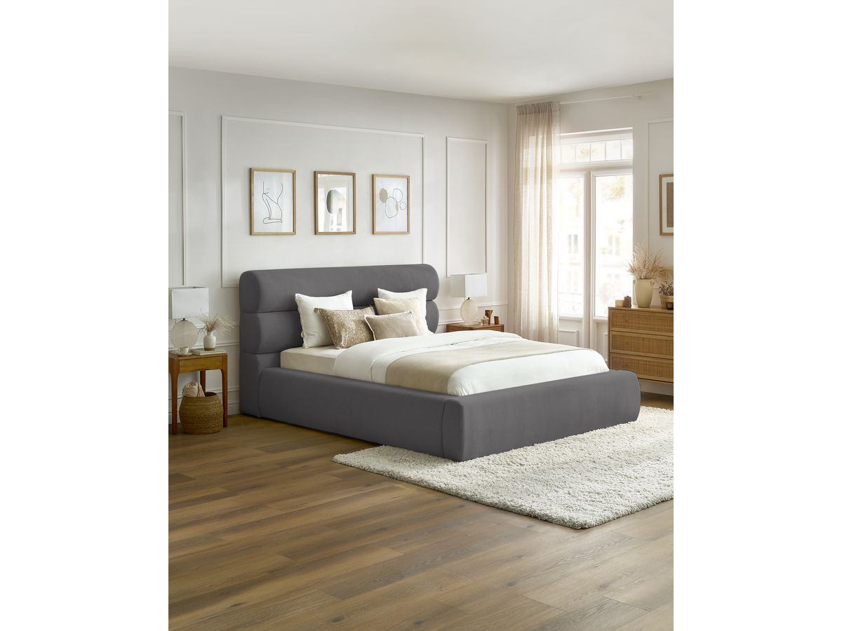 Bobochic Jagna Polsterbett mit Bettkasten Stoff Dunkelgrau, Liegefläche 140 × 190 cm