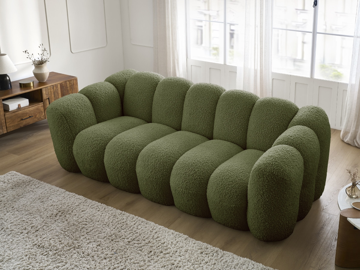 Bobochic Hippolyte Sofa 3-Sitzer Bouclé-Stoff Grün