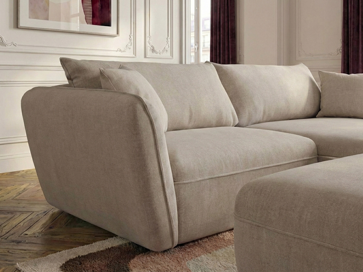 Bobochic Luigi Ecksofa mit Pouf Strukturstoff Beige Ecke rechts