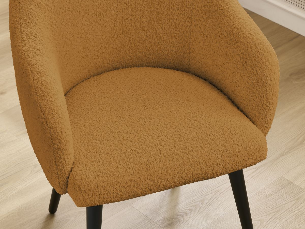 Bobochic Sophie Esszimmerstuhl 2er-Set mit skandinavischen Beinen, schwarz Bouclé-Stoff Gelb