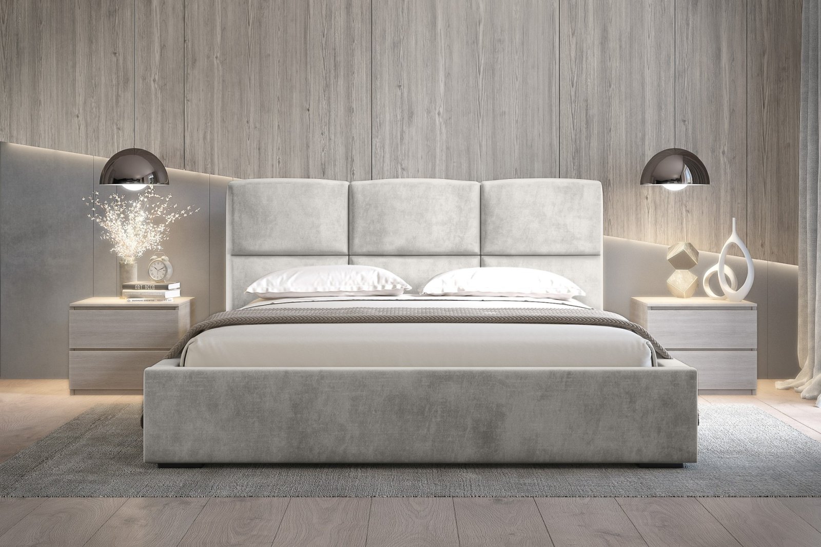 Polsterbett Portoza Samtstoff 140x200 mit Metallrahmen Macau Pearl