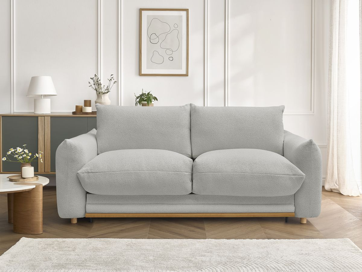 Bobochic Ernest Schlafsofa 3-Sitzer, Liegefläche 190 × 140 / 160 cm Bouclé-Stoff Hellgrau, Liegefläche 140 × 190 cm