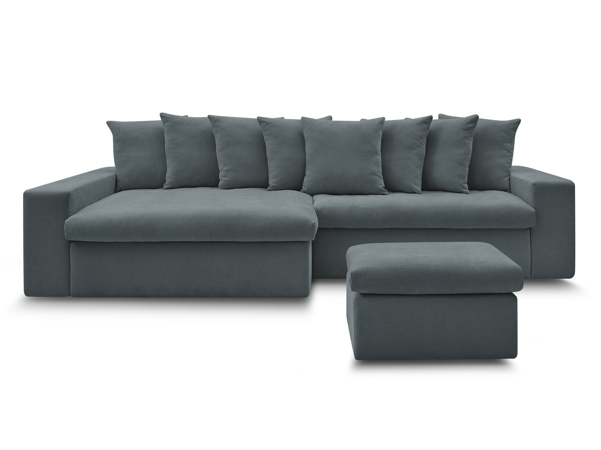 Bobochic Enore Ecksofa mit Pouf Stoff Blau Ecke links
