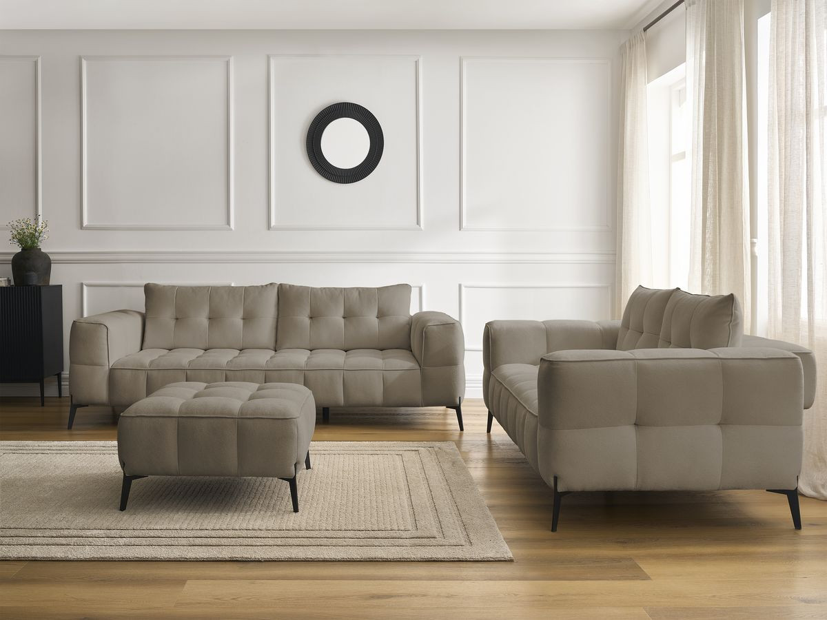 Bobochic Anis Sofa-Set 3- und 2-Sitzer mit Pouf Strukturstoff Taupe