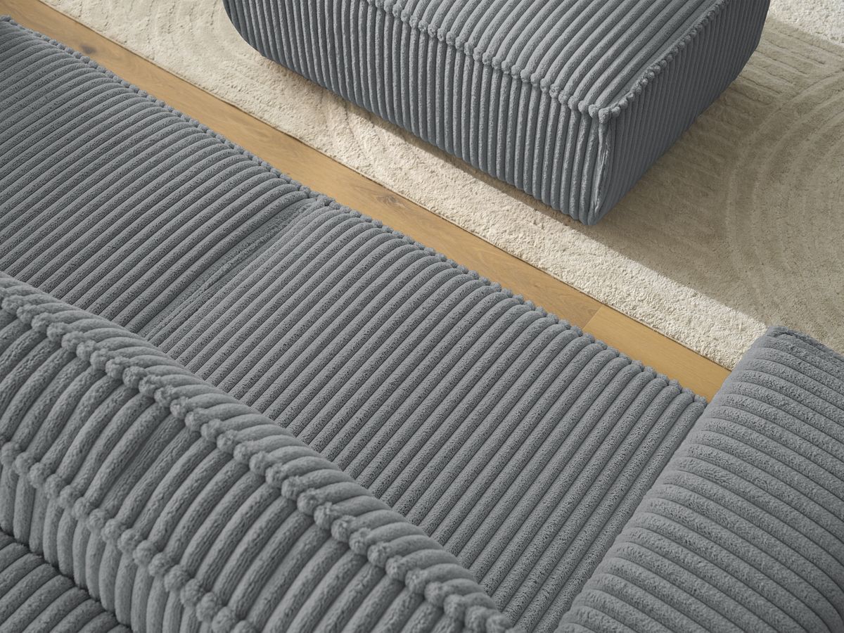Bobochic Chelsea Sofa 3-Sitzer mit Pouf Breitcord weich Dunkelgrau