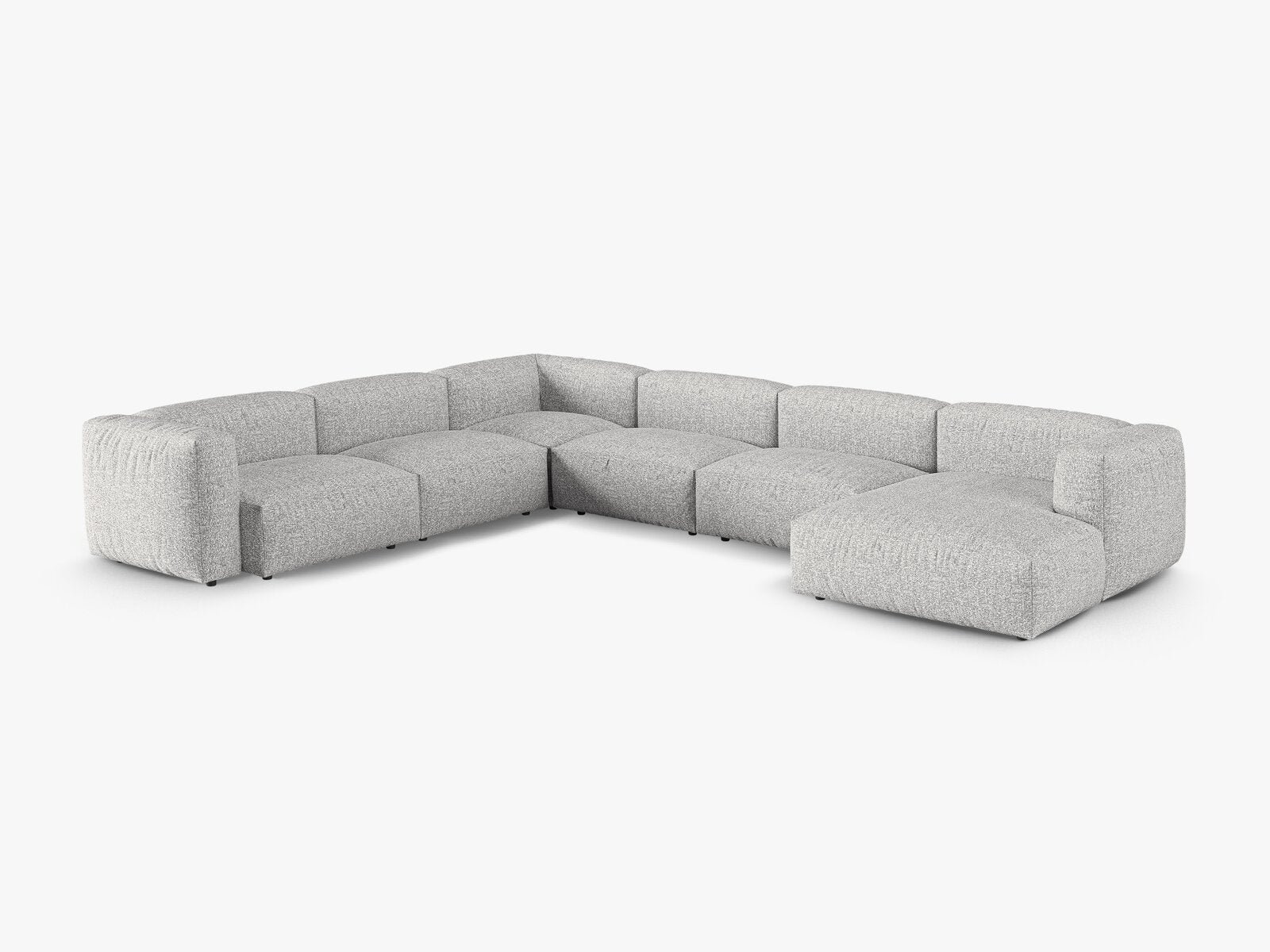 Micadoni modulares Ecksofa XL Martina 6-Sitzer 90cm Sitztiefe Links Boucle Monet Silber