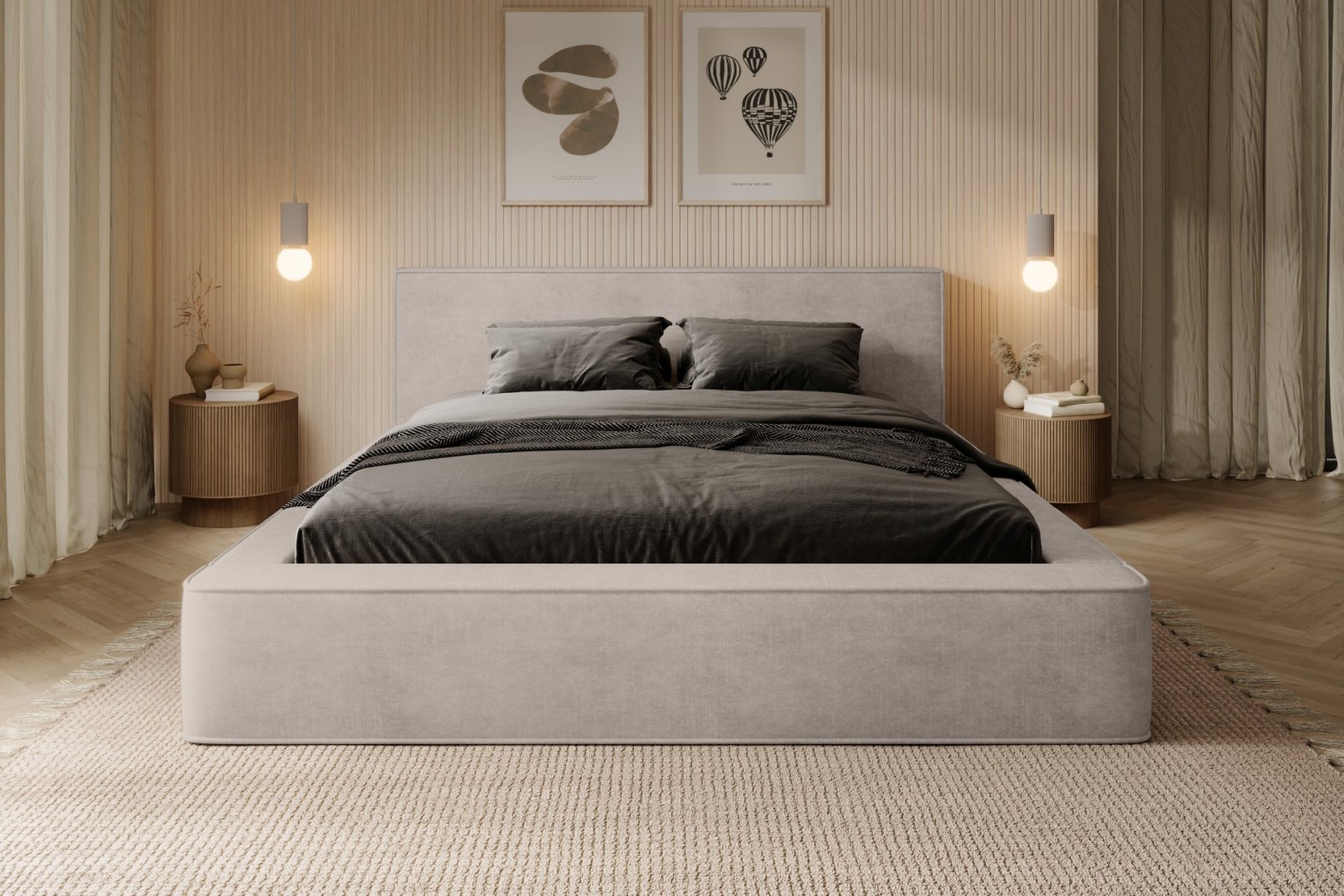 Polsterbett Delano Samtstoff 140x200 mit Metallrahmen Macau Sand
